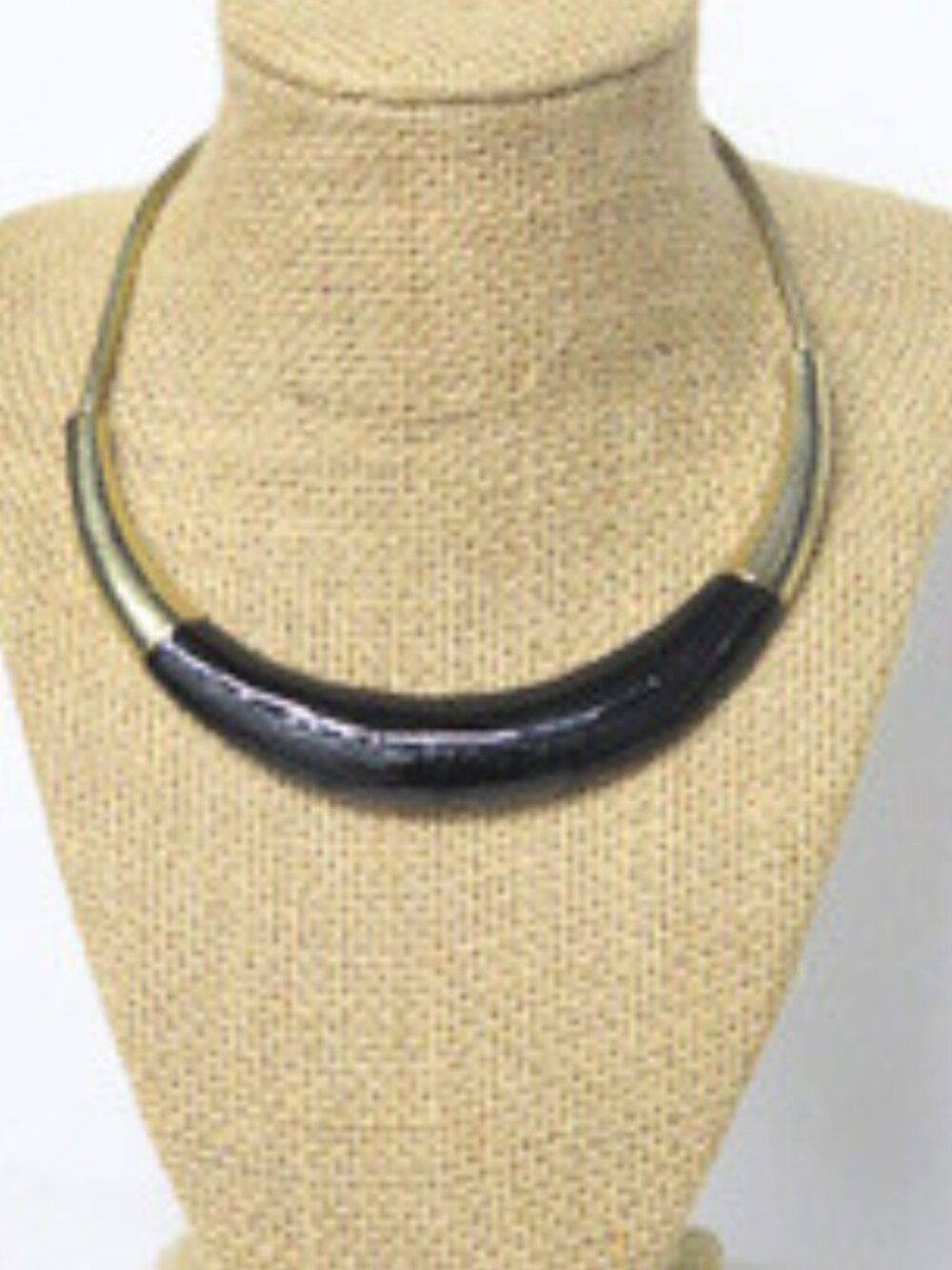Black & Gold Tone Statement Collar Necklace Modern Bib Design